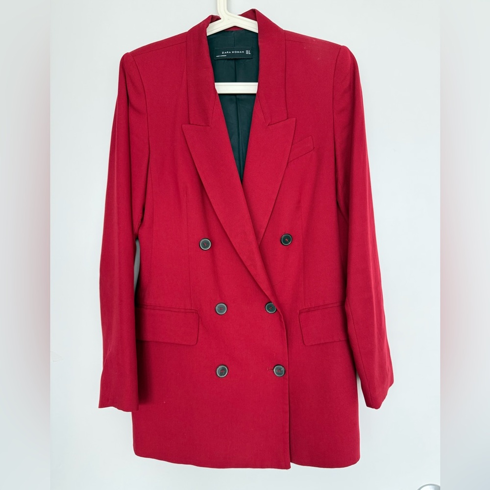 Zara Bold Red Double-Breasted Blazer